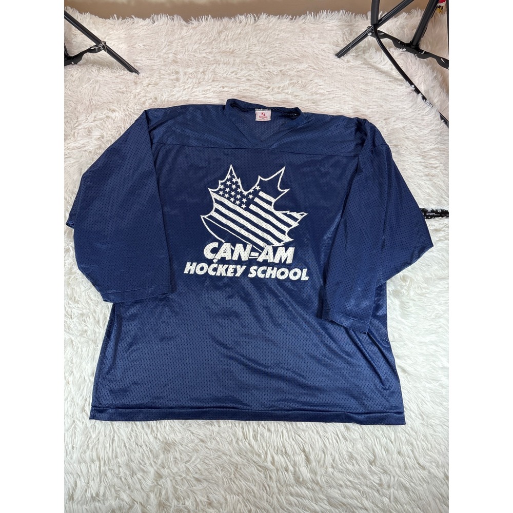 Vintage Can-Am Hockey School Practice Jersey‎ Mesh Pinnie K1 USA Navy XXL RARE